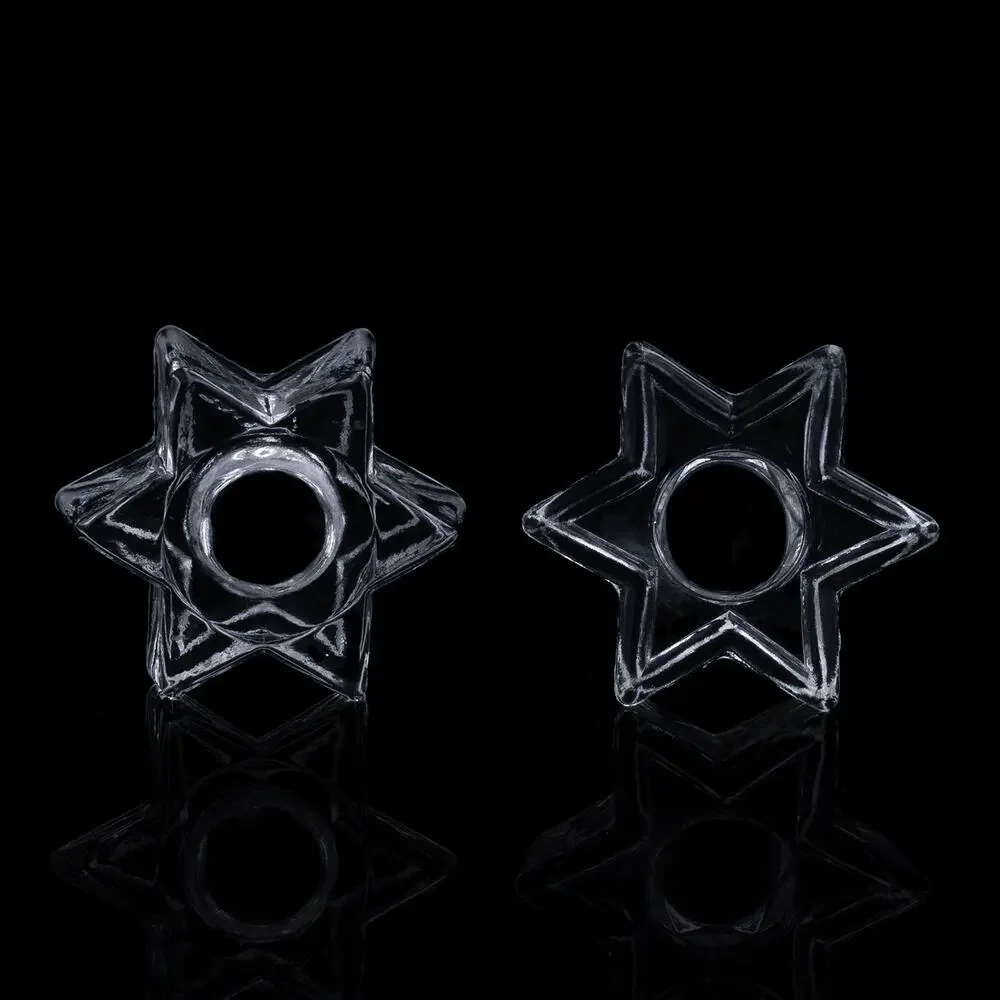 Vintage Anchor Hocking Clear Pressed Glass Star Candle Holders Set of Two - EUC